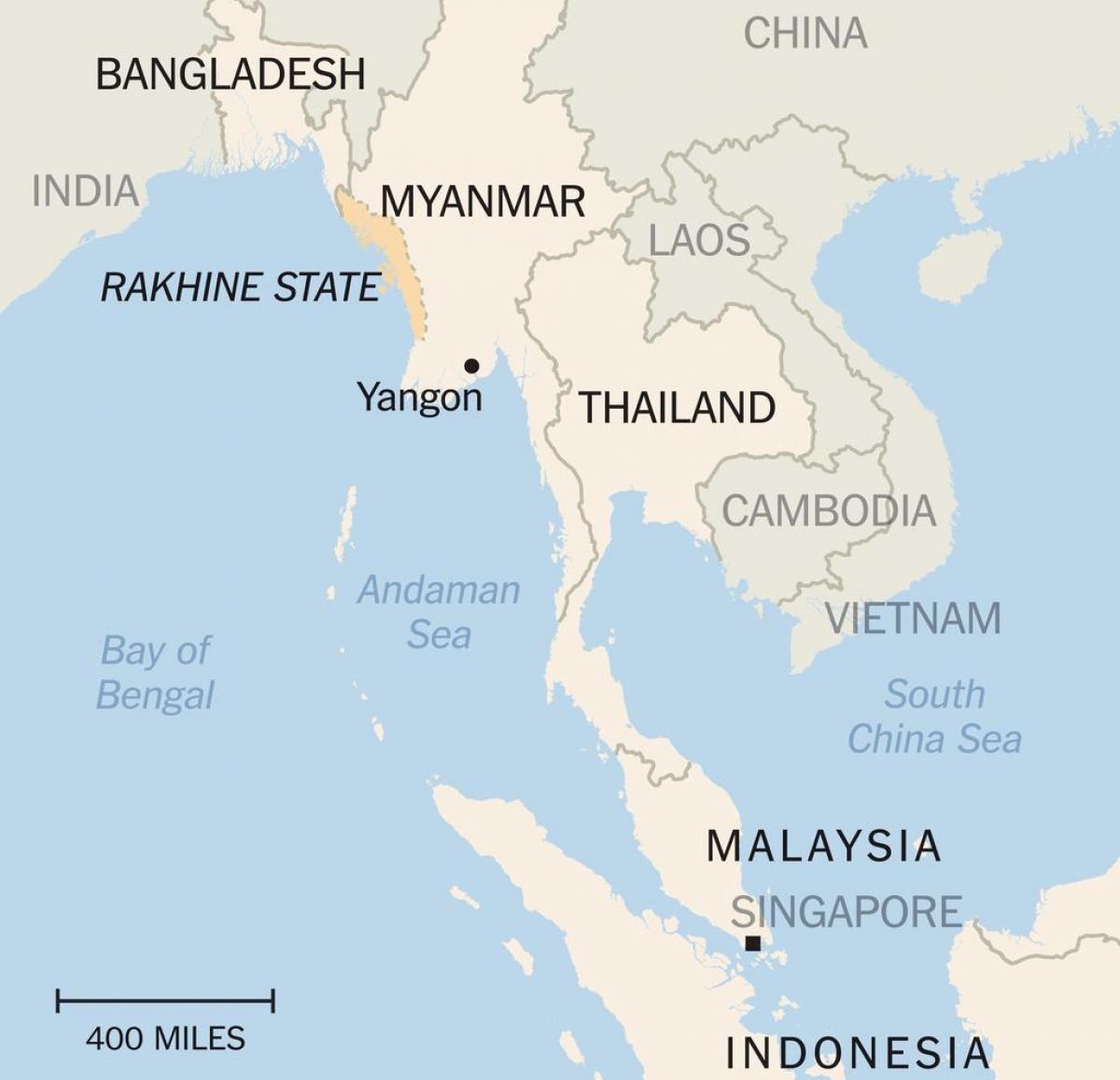 rakhine ქალაქი მიანმარის რუკა